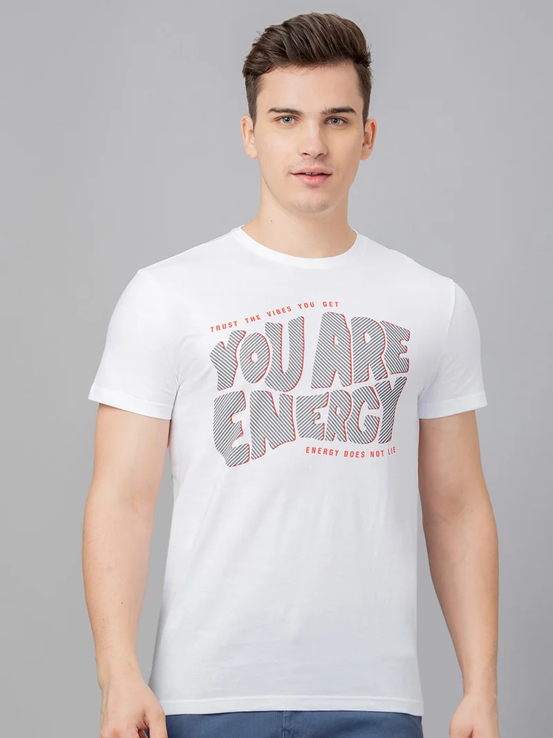 globus Globus Men White Printed Cotton Round Neck Regular Fit T-shirt